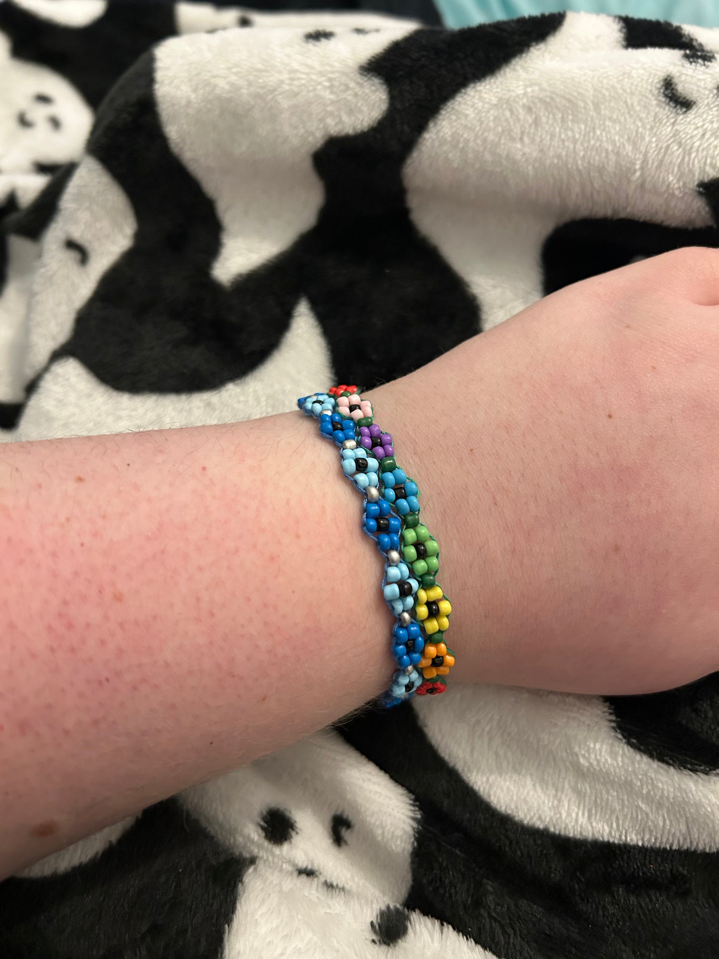 Custom beaded flower bracelet - SILVER base