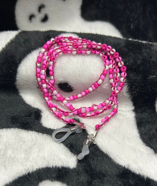 Custom beaded glasses chain - PEARL WHITE  and SILVER base